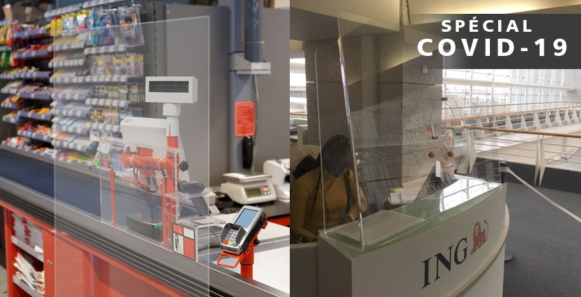 COVID-19 : Vitre en plexiglass pour comptoir pour la protection de votre personnel face au risque de contamination